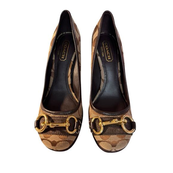 COACH Womens Size 7M Signature Brown Monogram Issy Wedge Platform Heel Shoes - Picture 4 of 11